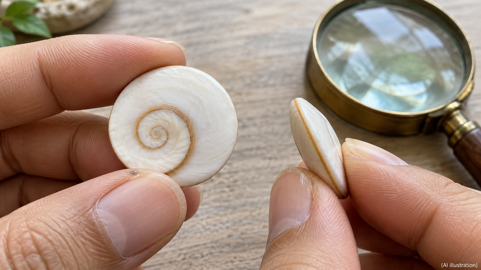 काल्पनिक operculum जैसी वस्तु के spiral और किनारे का निरीक्षण (AI-generated illustration)