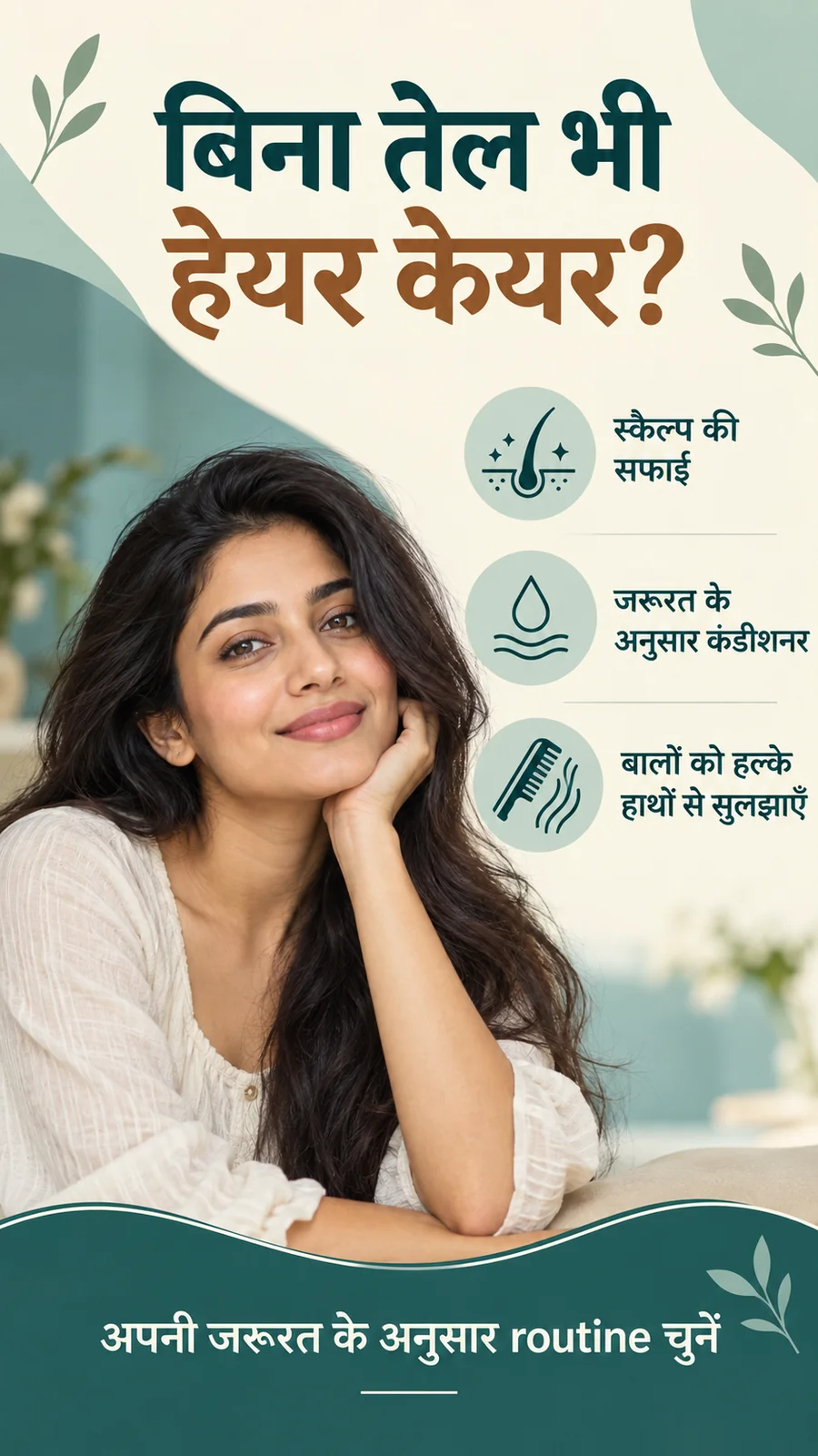 बिना तेल बालों की देखभाल: स्कैल्प की सफाई, कंडीशनर और हल्के हाथों से सुलझाना