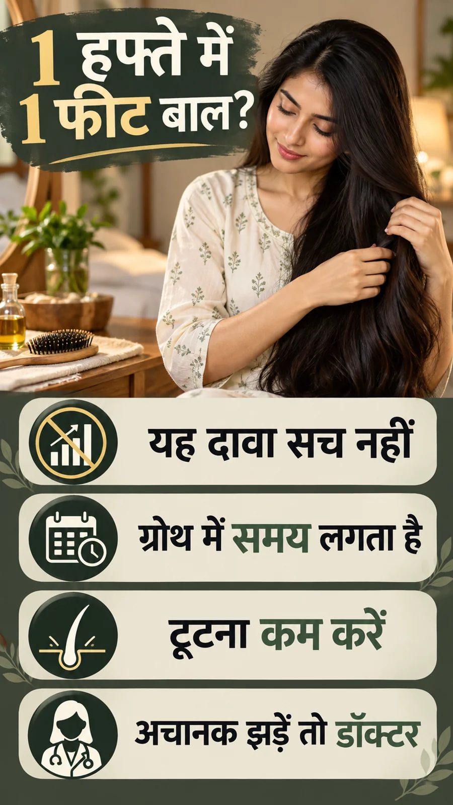 एक हफ्ते में एक फीट बाल बढ़ाने के दावे पर हिंदी पोस्टर