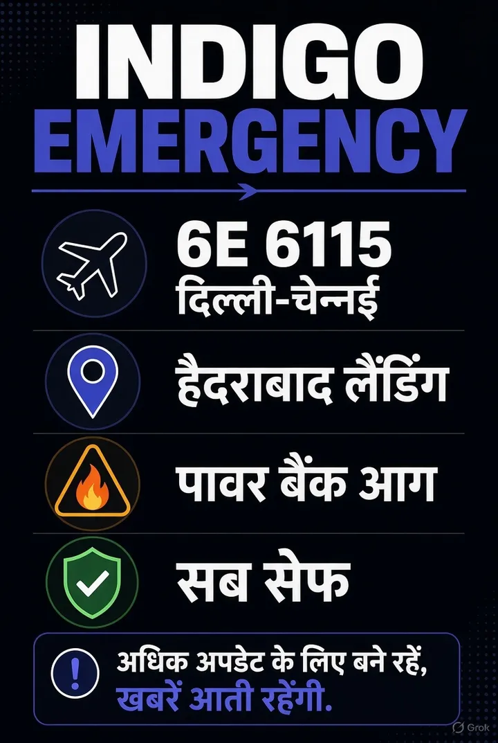 IndiGo इमरजेंसी इन्फो पोस्टर: 6E 6115 हैदराबाद लैंडिंग