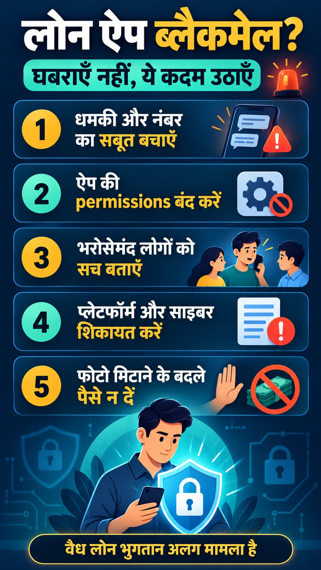 लोन ऐप फोटो ब्लैकमेल में तुरंत क्या करें: पाँच कदम