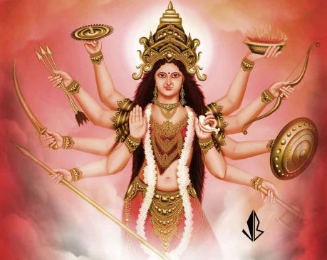 माँ दुर्गा का दस भुजाओं वाला दिव्य रूप महानिशा पूजा