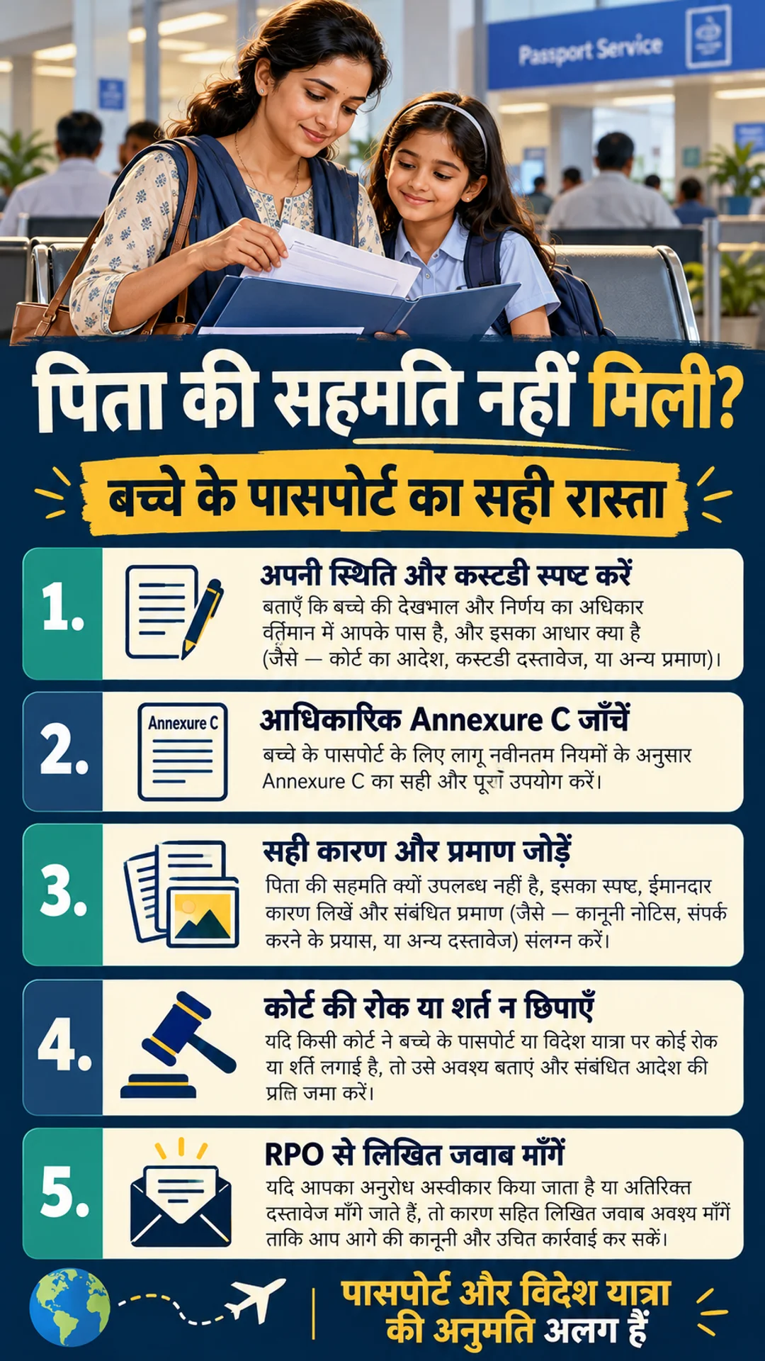 Hindi checklist for a minor passport application without father consent