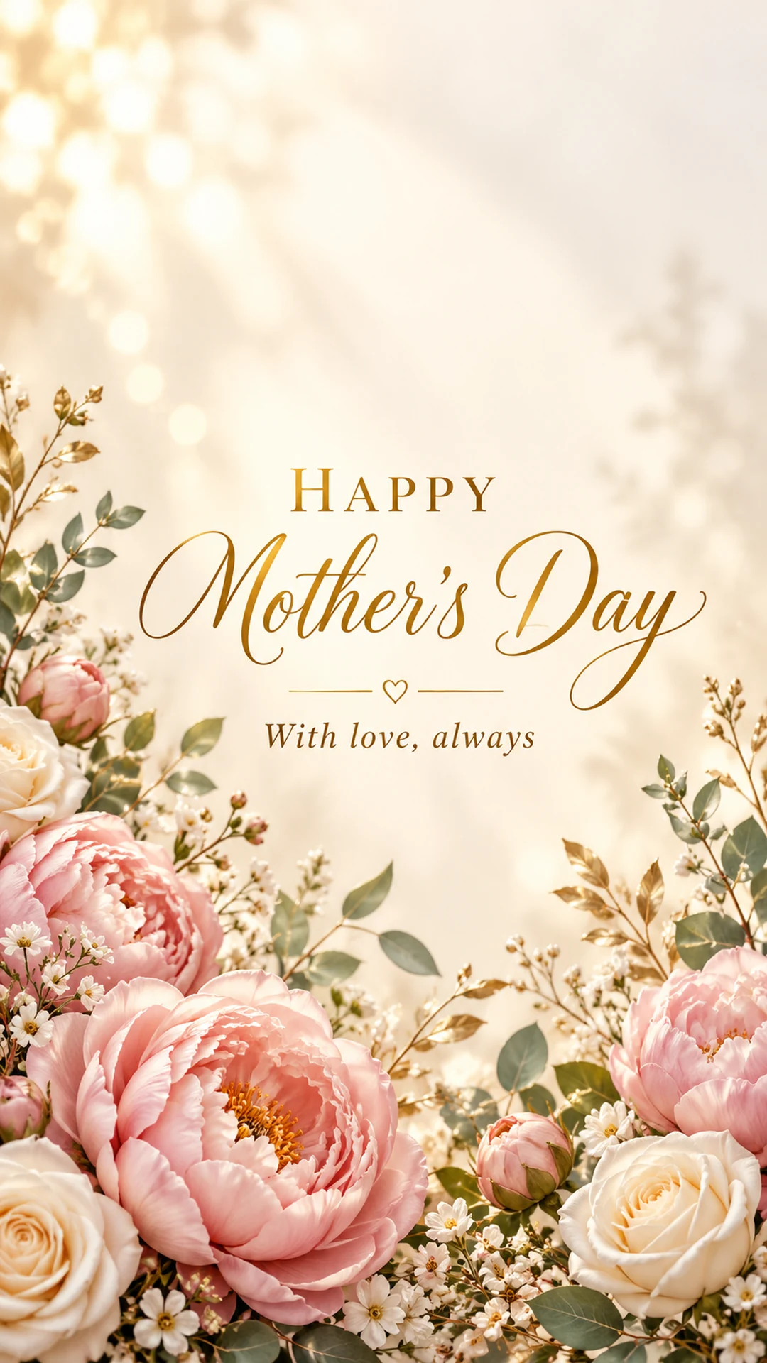 गुलाबी और सफेद फूलों वाला Happy Mother’s Day मोबाइल वॉलपेपर