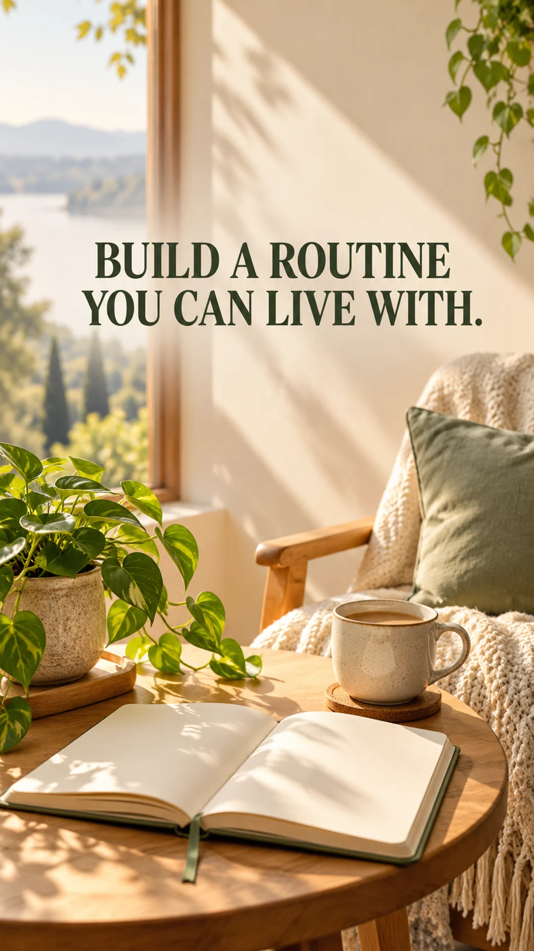 Original English NoFap motivation phone wallpaper: Build a routine you can live with.