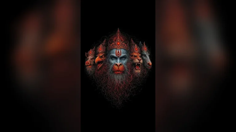 पंचमुखी हनुमान जी का दिव्य और शक्तिशाली डार्क वॉलपेपर।