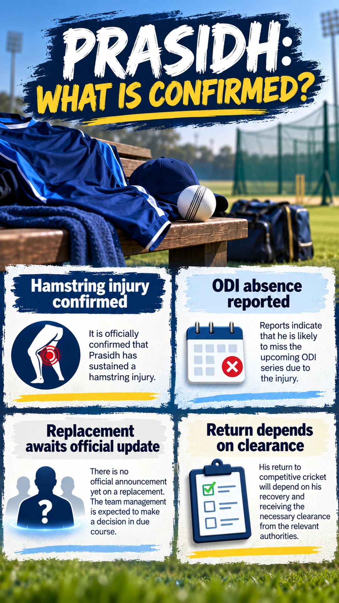 प्रसिध कृष्णा Injury Update: NZ ODI रिपोर्ट, फिटनेस और Nabi की स्थिति