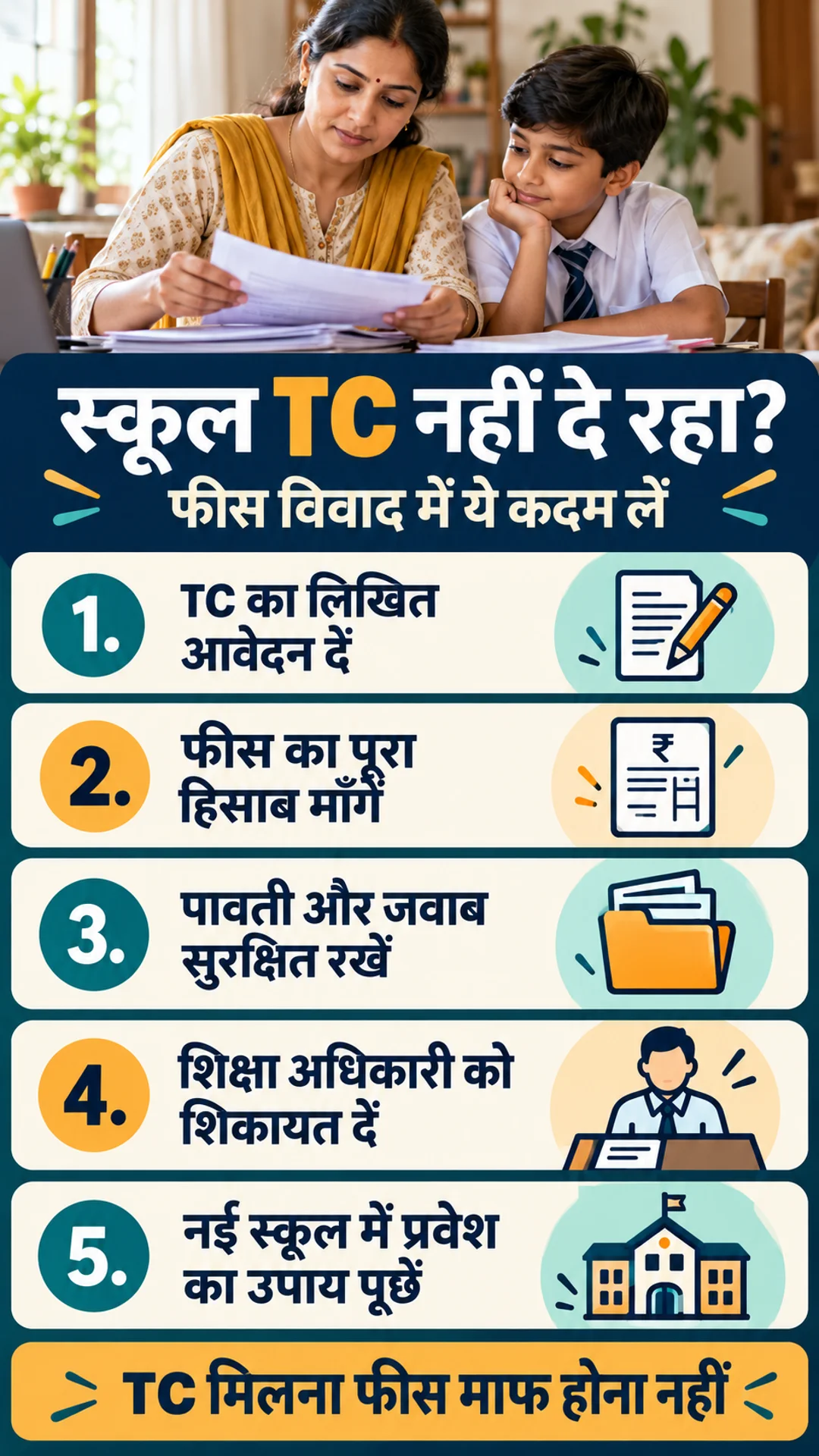 Hindi checklist for a school transfer certificate fee dispute