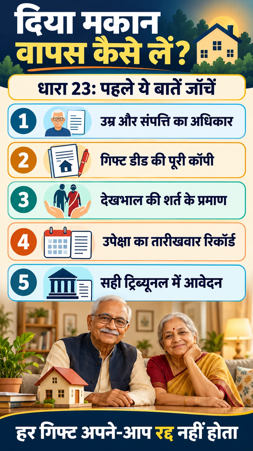 बेटे को दिया मकान वापस कैसे लें: धारा 23 के लिए पाँच जरूरी जाँच