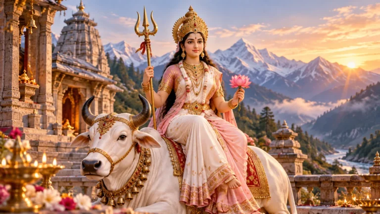 माँ शैलपुत्री की प्रतिमा और आरती का दीपक