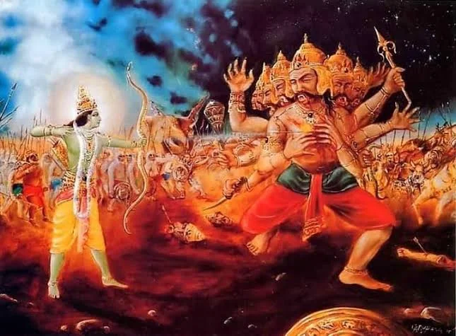 श्री राम और रावण का भीषण युद्ध विंटेज चित्र