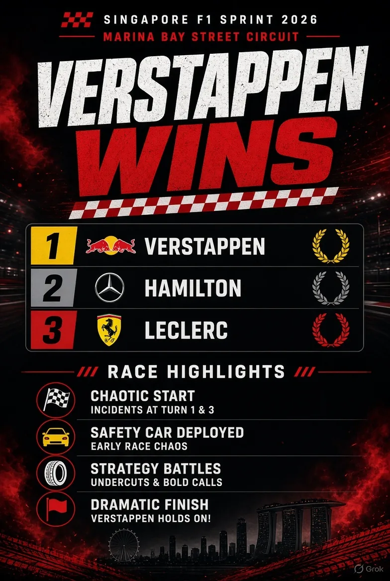 सिंगापुर F1 स्प्रिंट 2026 रिजल्ट: Verstappen जीता