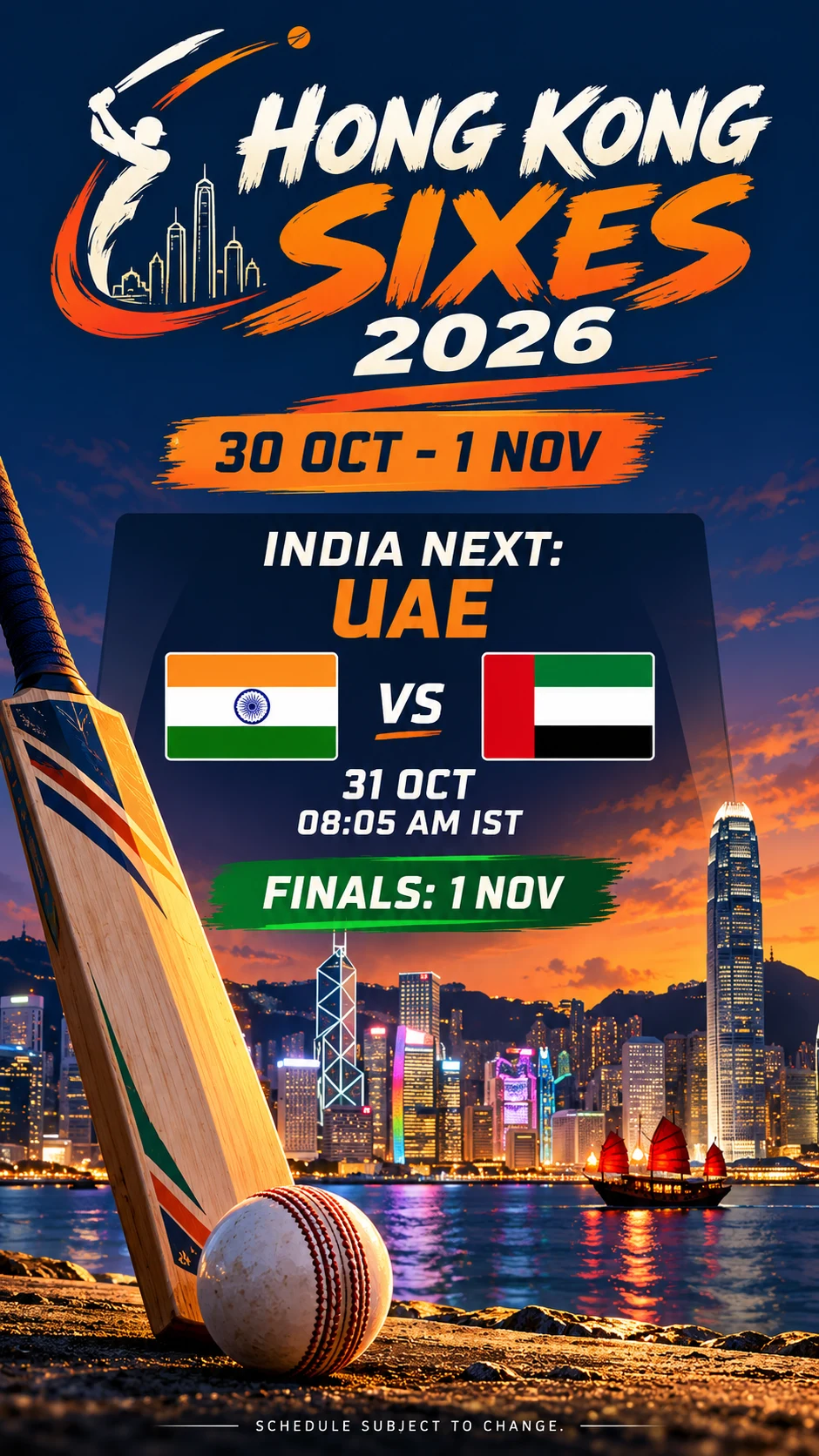 Hong Kong Sixes 2026: India’s Next Match, IST Schedule and Cup Format Explained — info poster