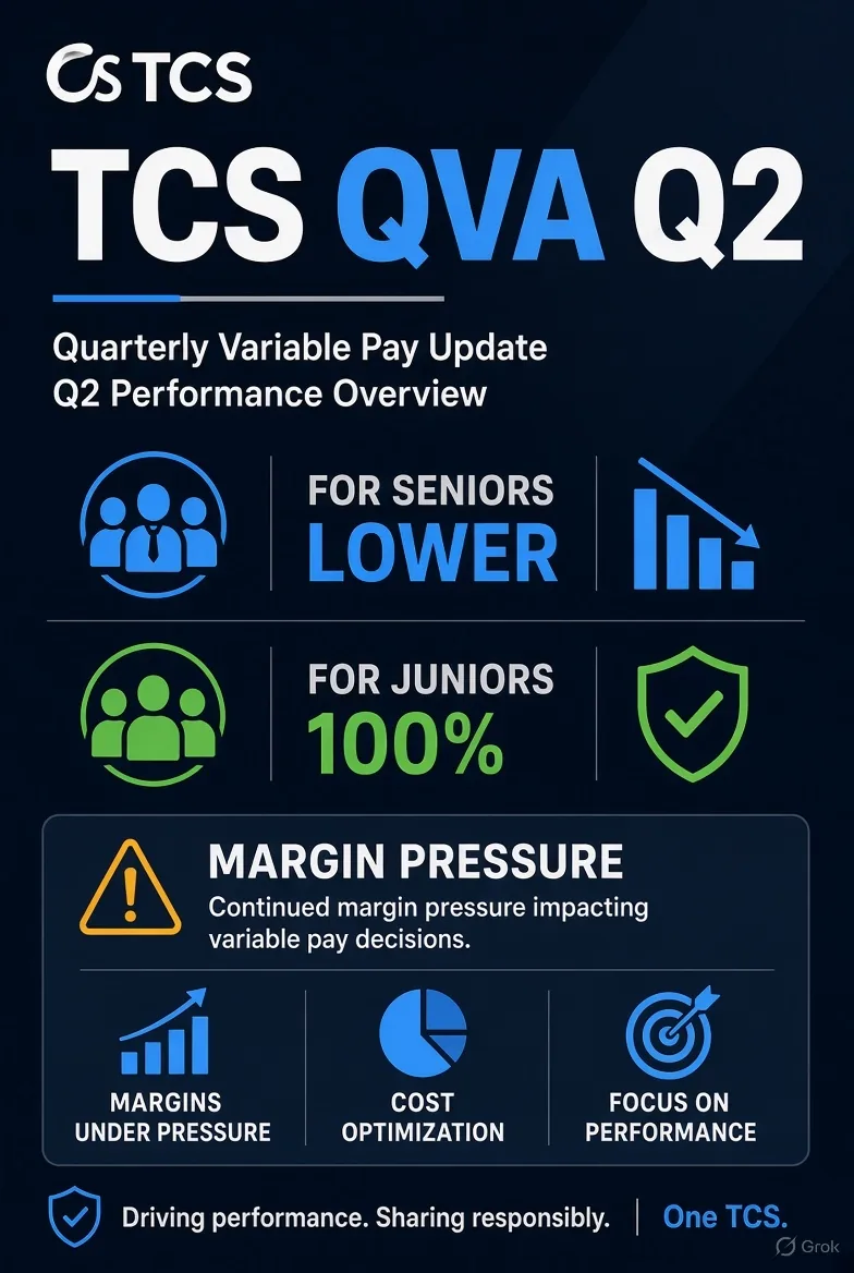 TCS quarterly variable pay Q2 इंफो: सीनियर्स को कम, जूनियर्स को 100%