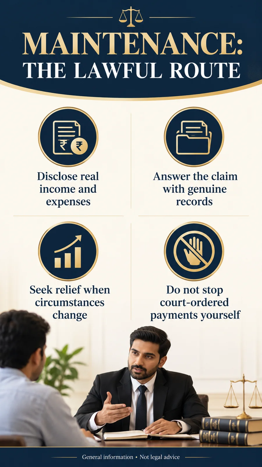 Four lawful steps for maintenance disputes: disclose finances, provide records, seek relief and comply with orders