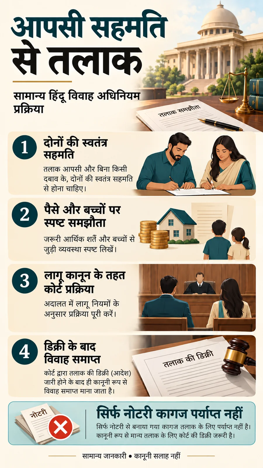 सामान्य हिंदू विवाह अधिनियम तलाक प्रक्रिया में सहमति, समझौते और कोर्ट की डिक्री की भूमिका