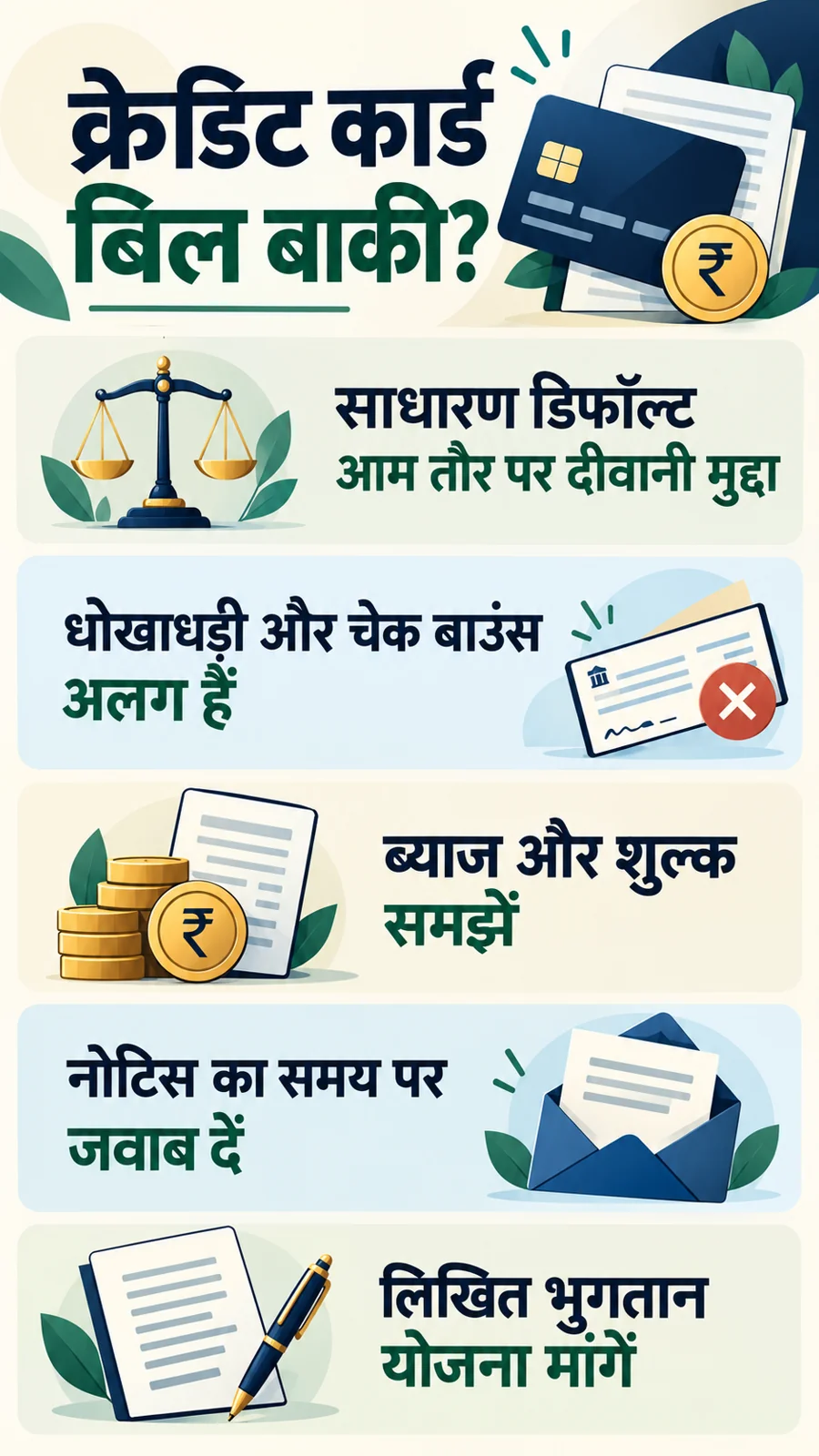 क्रेडिट कार्ड बिल न भरने पर क्या होगा: रिकॉर्ड रखें, लिखित प्रक्रिया अपनाएं और पूरी कानूनी शर्तें पढ़ें।
