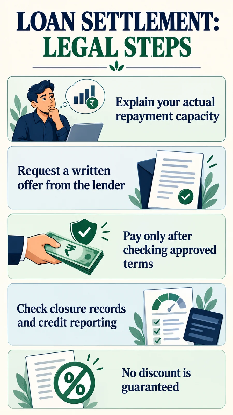 How to settle loan with bank for less amount: preserve records, follow written procedures and read the full legal conditions.
