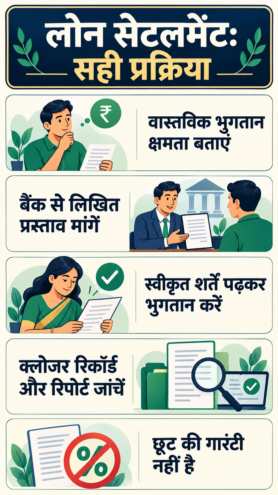 लोन सेटलमेंट में बैंक को कम पैसे कैसे दें: रिकॉर्ड रखें, लिखित प्रक्रिया अपनाएं और पूरी कानूनी शर्तें पढ़ें।